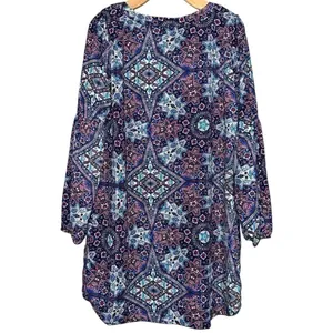 Pink Owl Apparel Women’s Size L Purple Blue Cream Medallion Print Shift Dress thumbnail 2