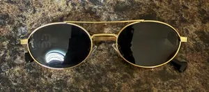 Gold Frame Oval Sunglasses with Black Lenses thumbnail 1