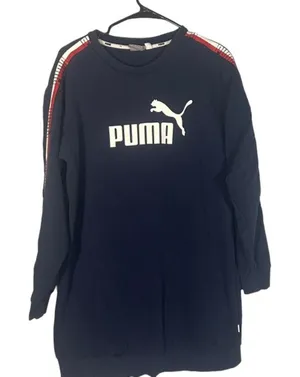 Puma Navy Blue Puma Logo Front Long Sleeve Casual Lounge Sweat Dress Women Sz S thumbnail 1