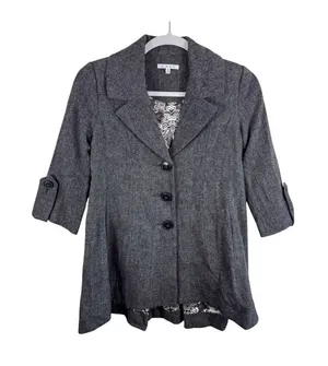 CAbi Wool Blend Shakespeare Tweed Brown Single Breasted Pea Coat Chic Size‎ 4 thumbnail 1