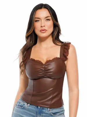 Popilush Lace Trim Sculpting Camisole Top in brown WOMENS SMALL thumbnail 1