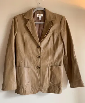 Talbots Tan Leather Blazer Women Size 6 Vintage Formal Casual Business Brown thumbnail 1