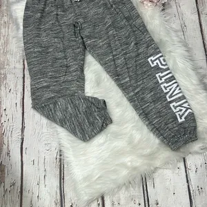 PINK Victoria's Secret Gray Joggers With White Pink Lettering thumbnail 2