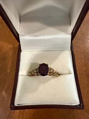 Vintage Victorian-Inspired 14K HGE Ring with Deep Garnet Oval Stone 8 3/4 thumbnail 1