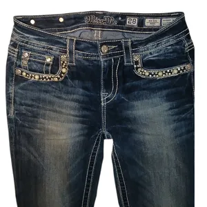 Miss Me Y2K style pearl and rhinestone studded midrise bootcut jeans size 28 thumbnail 3