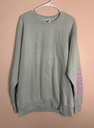 Light Sage Crewneck Sweater with Pink Sleeve Detail thumbnail 1