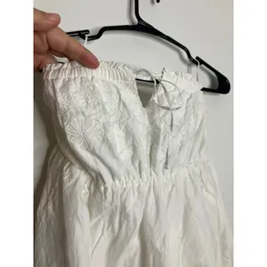 Hollister Strapless Dress Women Large White Good Embroidered Smocked Mini Pocket thumbnail 2