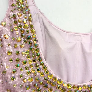 La‎ Femme Sequin Crystal Mini Dress Womens Sz 6 Pink Glam Homecoming Y2K thumbnail 9