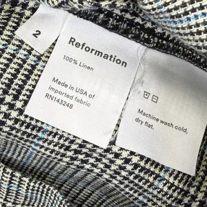 Reformation 100% Linen Wide Leg Plaid Pants‎ Black White Blue Size 2 High Rise thumbnail 3