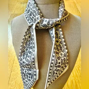 New Black and White Printed Silk Satin Scarf thumbnail 2