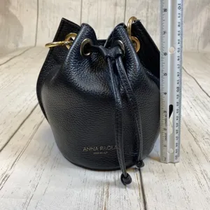 Anna Paola Italian Leather Bucket Drawstring Bag thumbnail 4