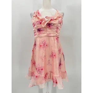Lulu’s Pink Floral Fairy Ruffle Mini Party Dress Ruched Bodice Medium NEW thumbnail 10