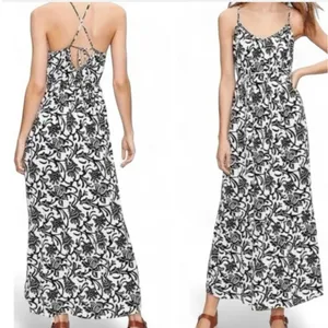 Loft NWT Womens Black White Floral Woodcut Maxi Dress Tie Back 566458 Size Large thumbnail 2