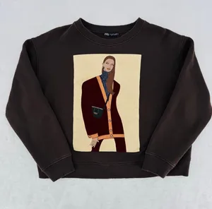 Zara Brown Sweatshirt European Style Woman Graphic Crewneck Cotton Blend Small thumbnail 1