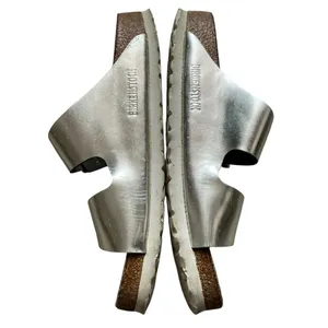 Birkenstock Arizona soft footbed sandals 38 metallic silver leather slides thumbnail 6