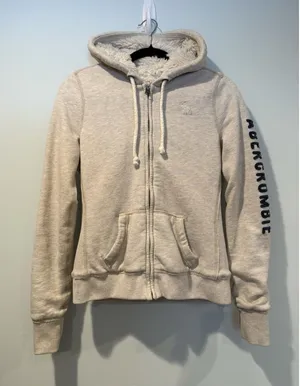 Abercrombie & Fitch Y2K Zip Hoodie Womens Medium Sherpa Lined Spellout 2000s thumbnail 1