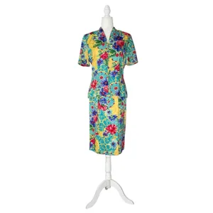 Adrianna Papell Size 6 Vintage Two Piece‎ Skirt Top Suit Set 100% Silk Floral thumbnail 4