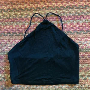 BLACK BASIC HIGH NECK STRAPPY OPEN BACK CROP TOP thumbnail 1