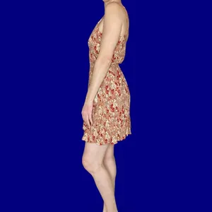 Free People Intimately Orange Red Ditzy Floral Mini Wrap Dress thumbnail 5