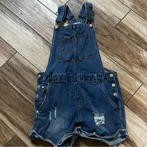 Love tree blue denim overall shorts thumbnail 2