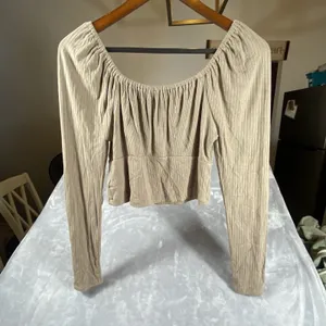 Madewell Ribbed Square Neck Keyhole Tie‎ Long Slv Crop Top Medium Brown Hipster thumbnail 5