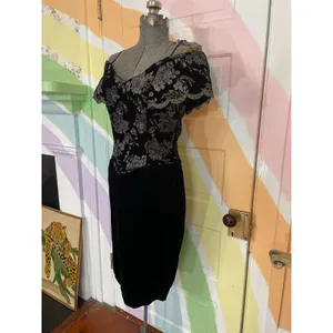 Vintage Scott McClintock Black Velvet Silver Brocade Off Shoulder Dress thumbnail 2