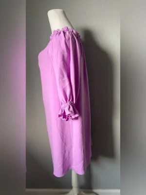 Trina Turk Equinox Dress // Sugarberry Purple Crepe Ruffle Sleeve Boho Mini thumbnail 4