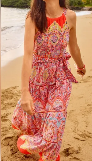 NEW Talbots Tiered Halter Maxi Dress - Medallion Print Size 6 thumbnail 1