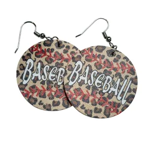 Baseball Drop Earrings Leopard Print Sporty Game Day Jewelry Faux Leather Dangle thumbnail 5