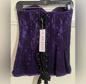 Daisy Purple and Black Lace Front Zipper corsets thumbnail 3