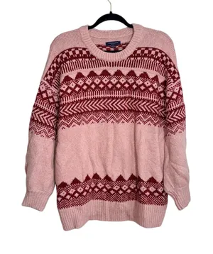 American Eagle Jegging Fit Sweater Pink Red Fair Isle Oversized thumbnail 1