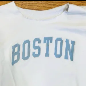 RARE Brandy Melville Oversized Boston Sweatshirt Pockets Cut Neck White Blue S M thumbnail 6