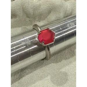 Kendra Scott Calvin Stacking Ring Sz 6.25 Rhodium Silver Red Magnesite Gemstone thumbnail 8