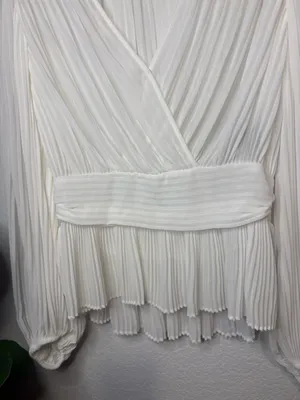 The Kooples semi sheer white Pleated peplum faux wrap Blouse thumbnail 5