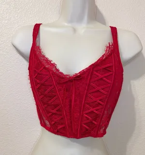 Victoria’s Secret Dream Angels Red Lace Corset Top Romantic Lace Size S thumbnail 1