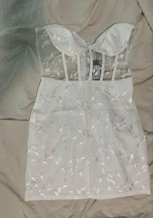 Pretty Little Thing White Floral Mesh Overlay Corset Mini Dress thumbnail 2