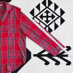 Victoria’s Secret Flannel Long PJ Set in Lipstick Bold Lurex Plaid Small thumbnail 6