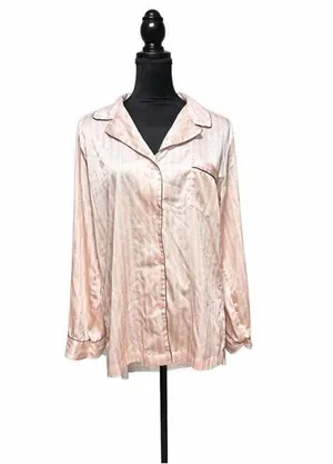 Victoria’s Secret Women’s Satin Pajama Top Size M Pink Stripe Button Up Shirt thumbnail 1