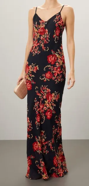 Reformation Parma Maxi Dress in Black with Roses thumbnail 1