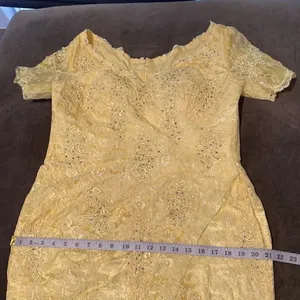 Women’s Yellow Lace Full Length Dress Mother of the Bride Small Train Size L thumbnail 12