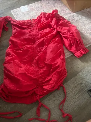 O. Vianca Red Ruched off the shoulder mini dress thumbnail 7
