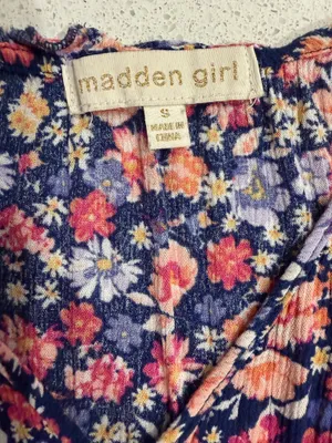 Madden Girl Navy Floral Smocked Waist Mini Dress Size Small thumbnail 5