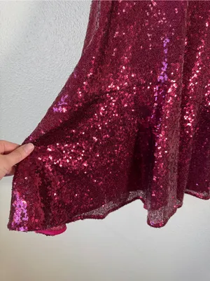 Free People Red Sequined Mini Dress Womens XS Babydoll Party Holidays Glam thumbnail 9