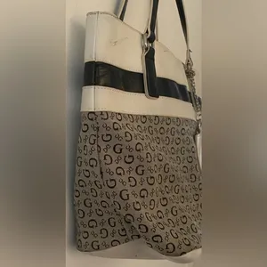 Guess Black & White Patterned Logo Tote Shoulder Purse Bag thumbnail 7