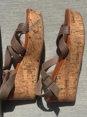 Shimmer by EDL Felicia Comfort Fit Sling Back Taupe Strappy Wedge Sandals Size 9 thumbnail 4