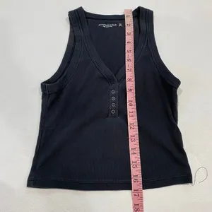 Abercrombie & Fitch XS Black Ribbed Henley Tank Top Y2K Fitted thumbnail 7
