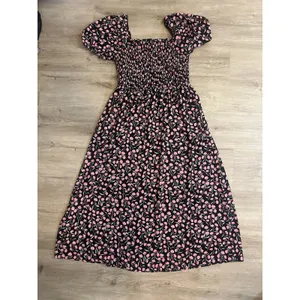 BTFBM Floral Smocked Cottagecore Maxi Dress Puff Sleeve Black Pink Large thumbnail 9