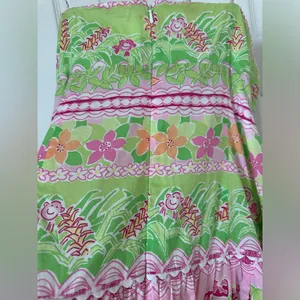 Lilly Pulitzer Strapless Floral monkey Cotton Midi Dress Pink Green Size 6 thumbnail 4
