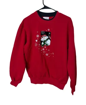 Top Stitch Morning Sun Red Snowman Christmas Sweatshirt‎ Vintage Womens Medium thumbnail 1