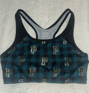 PINK Victoria's Secret Ultimate Sports Bra Size M‎ Checkered Teal And Black thumbnail 1